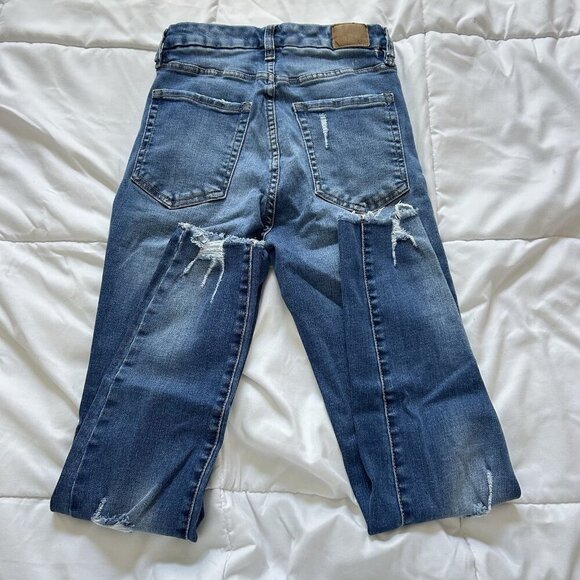 Aeropostale Super High Rise Curvy Jeggings Womens 4 Reg Denim Distressed Blue - Picture 7 of 7